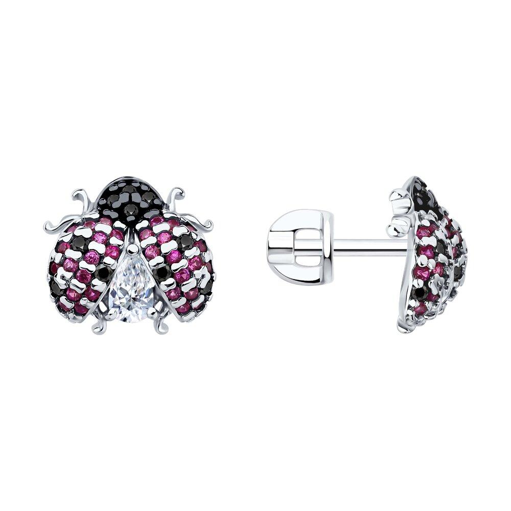 Серьги из серебра с корундами и фианитами - видео на модели