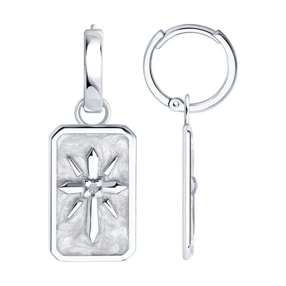 Серьги из серебра с фианитами и эмалью - видео на модели