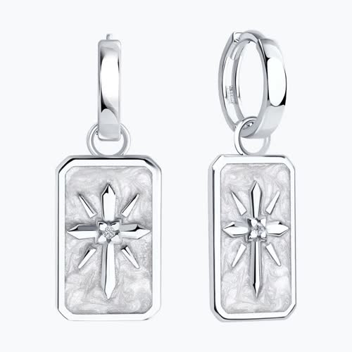 Серьги из серебра с фианитами и эмалью из серебро — вид 2