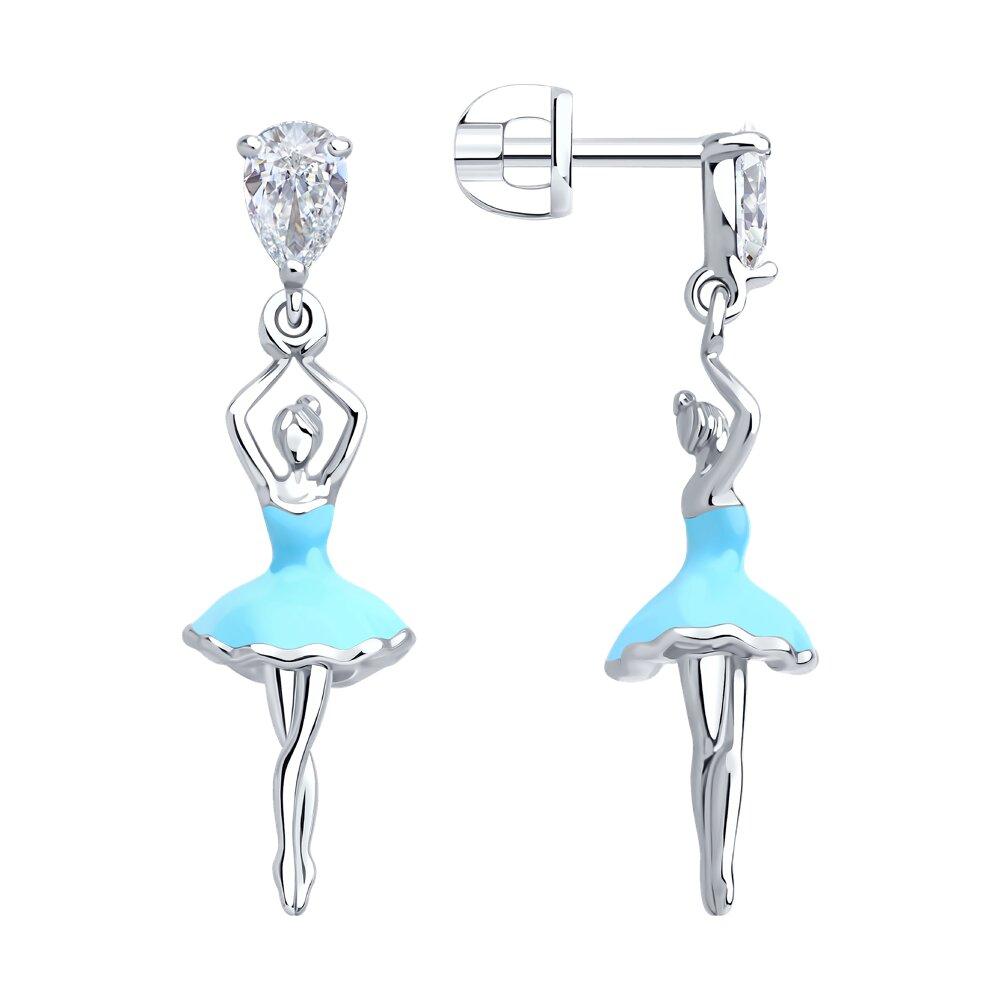 Серьги из серебра с фианитами и эмалью