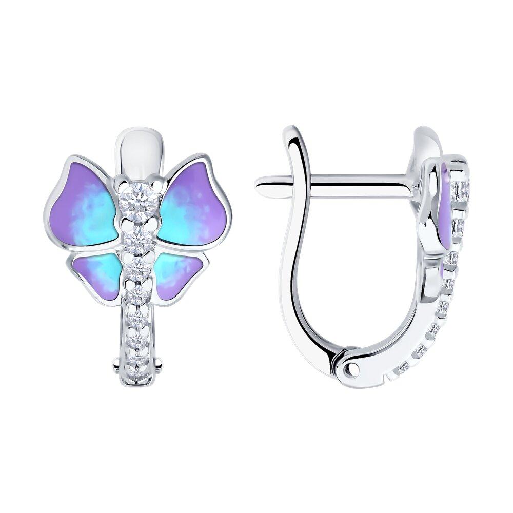 Серьги из серебра с фианитами и эмалью - видео на модели