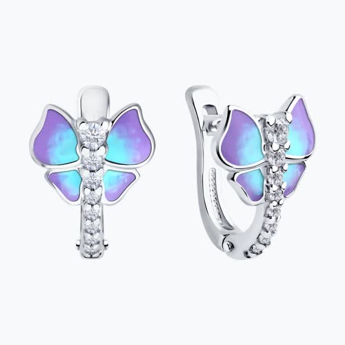 Серьги из серебра с фианитами и эмалью из серебро — вид 2