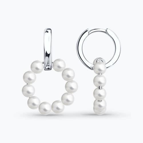 Серьги из серебра с синтетическим жемчугом - видео на модели