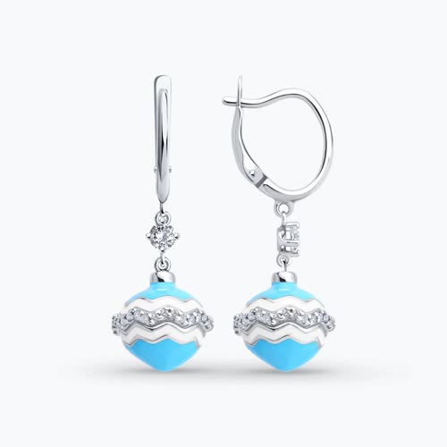 Серьги из серебра с фианитами и эмалью - видео на модели