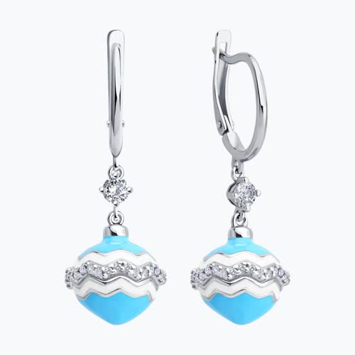 Серьги из серебра с фианитами и эмалью из серебро — вид 2