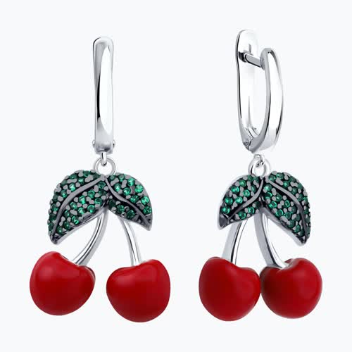 Серьги из серебра с фианитами и эмалью из серебро — вид 2