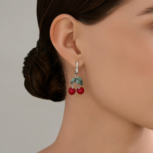 Серьги из серебра с фианитами и эмалью из серебро — вид 3