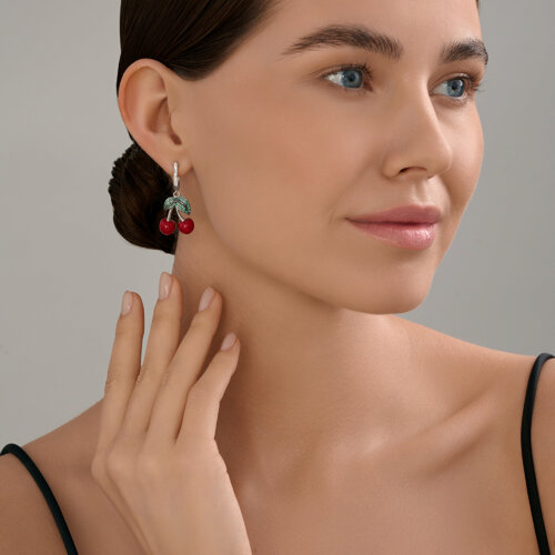 Серьги из серебра с фианитами и эмалью из серебро — вид 4