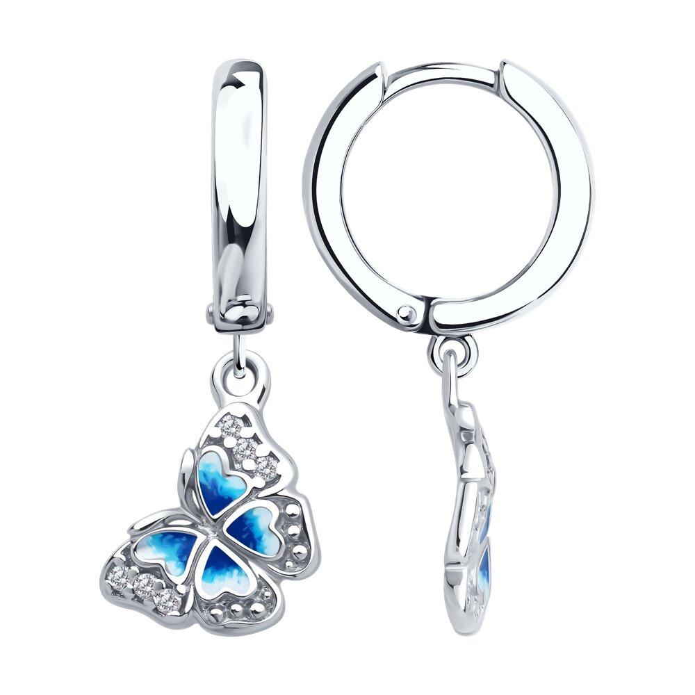 Серьги из серебра с фианитами и эмалью - видео на модели