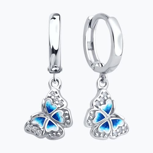 Серьги из серебра с фианитами и эмалью из серебро — вид 2