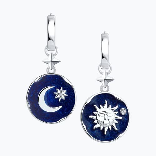 Серьги из серебра с фианитами и эмалью из серебро — вид 2