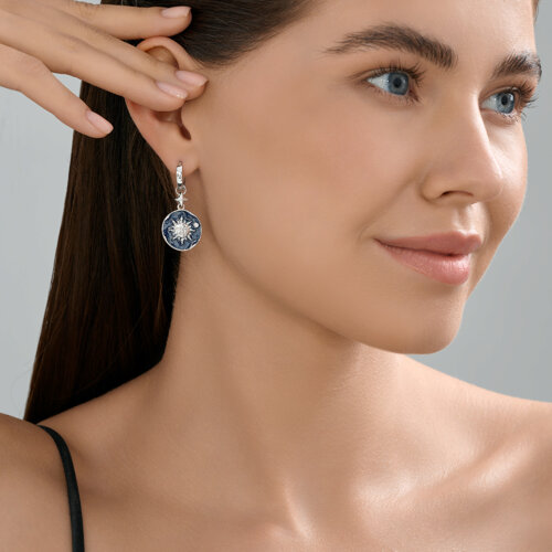 Серьги из серебра с фианитами и эмалью из серебро — вид 5