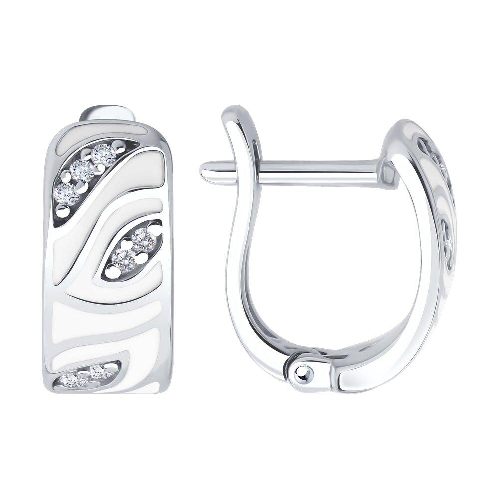 Серьги из серебра с фианитами и эмалью - видео на модели