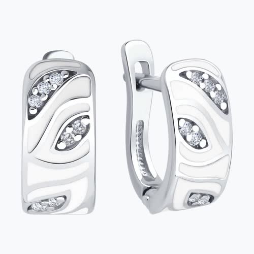 Серьги из серебра с фианитами и эмалью из серебро — вид 2