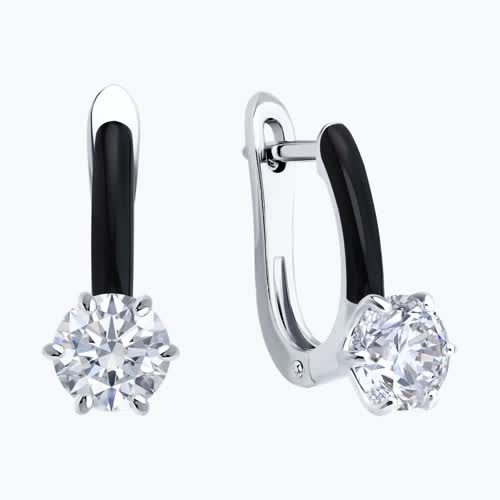 Серьги из серебра с фианитами и эмалью из серебро — вид 2