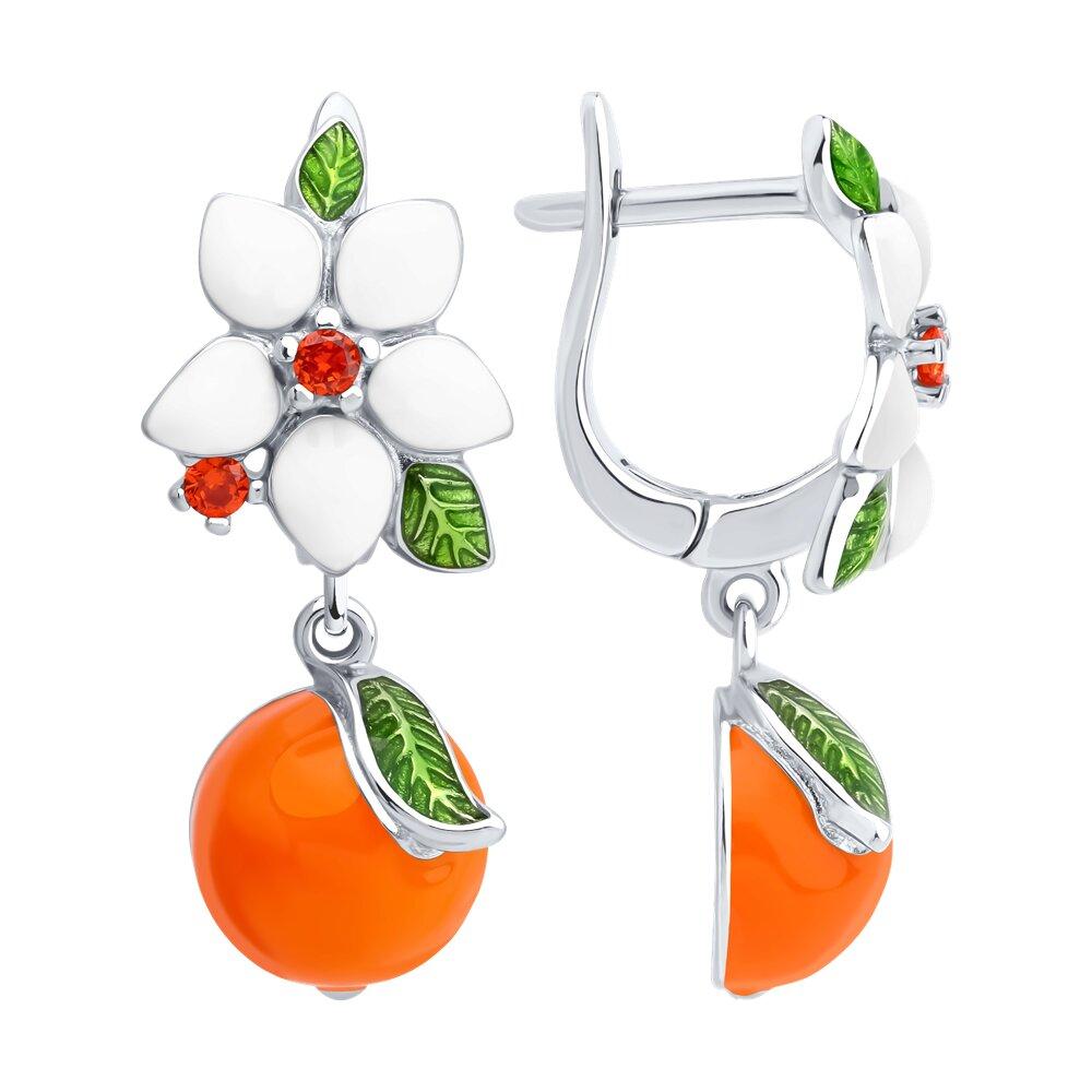 Серьги из серебра с фианитами и эмалью - видео на модели