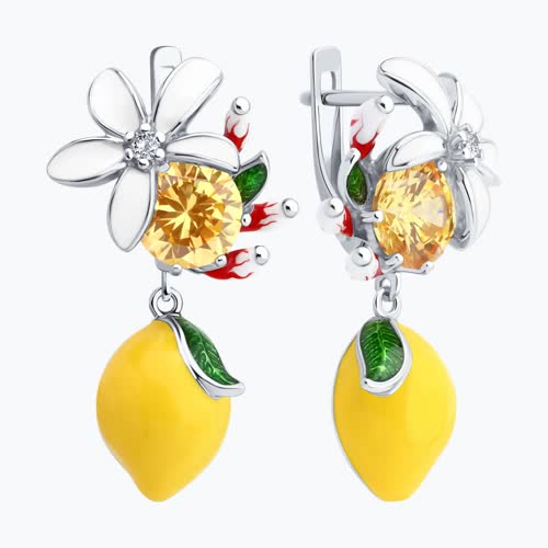 Серьги из серебра с фианитами и эмалью из серебро — вид 2