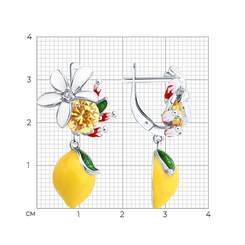 Серьги из серебра с фианитами и эмалью из серебро — вид 4