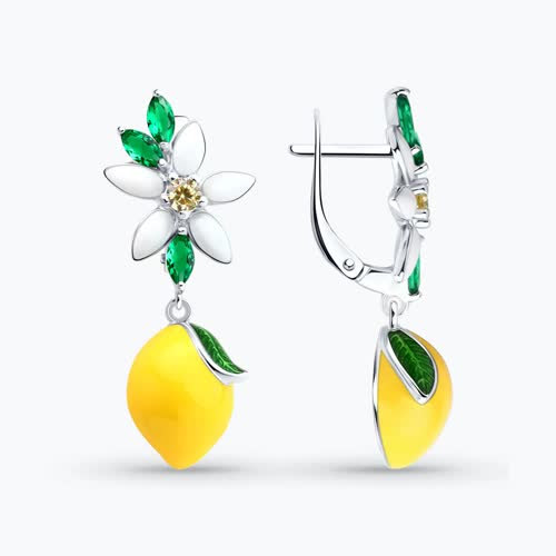 Серьги из серебра с фианитами и эмалью - видео на модели