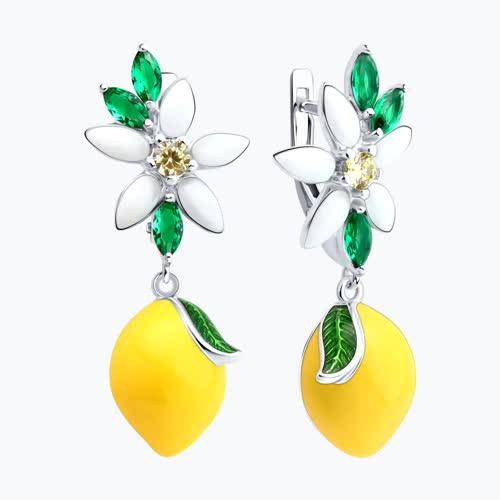 Серьги из серебра с фианитами и эмалью из серебро — вид 2