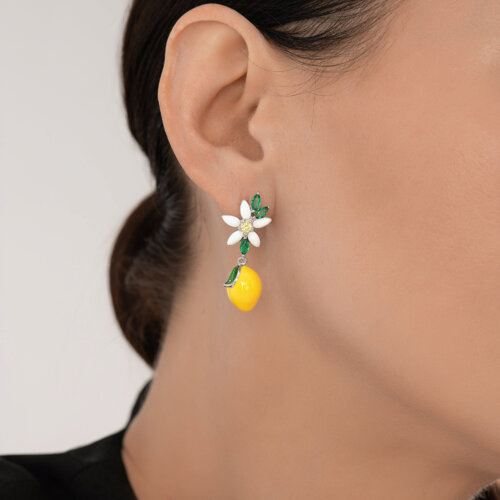 Серьги из серебра с фианитами и эмалью из серебро — вид 3