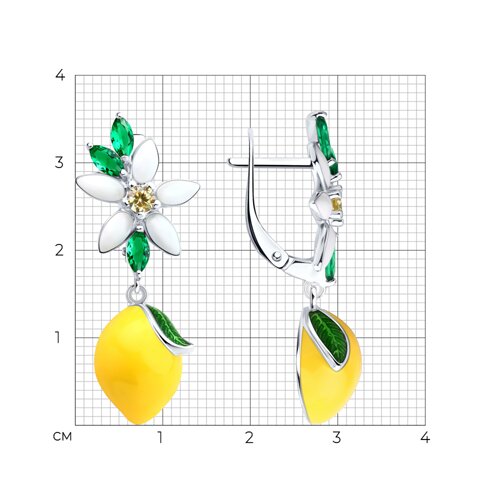 Серьги из серебра с фианитами и эмалью из серебро — вид 4