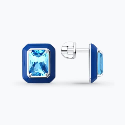 Серьги из серебра с фианитами и эмалью - видео на модели