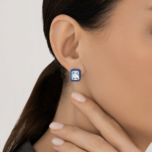 Серьги из серебра с фианитами и эмалью из серебро — вид 3