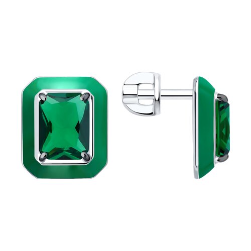 Серьги из серебра с фианитами и эмалью