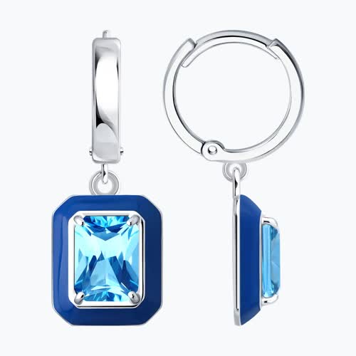 Серьги из серебра с фианитами и эмалью - видео на модели