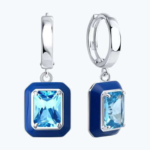 Серьги из серебра с фианитами и эмалью из серебро — вид 2