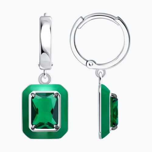 Серьги из серебра с фианитами и эмалью - видео на модели