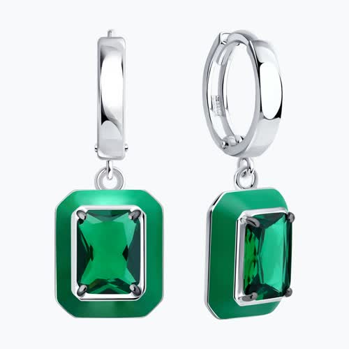 Серьги из серебра с фианитами и эмалью из серебро — вид 2