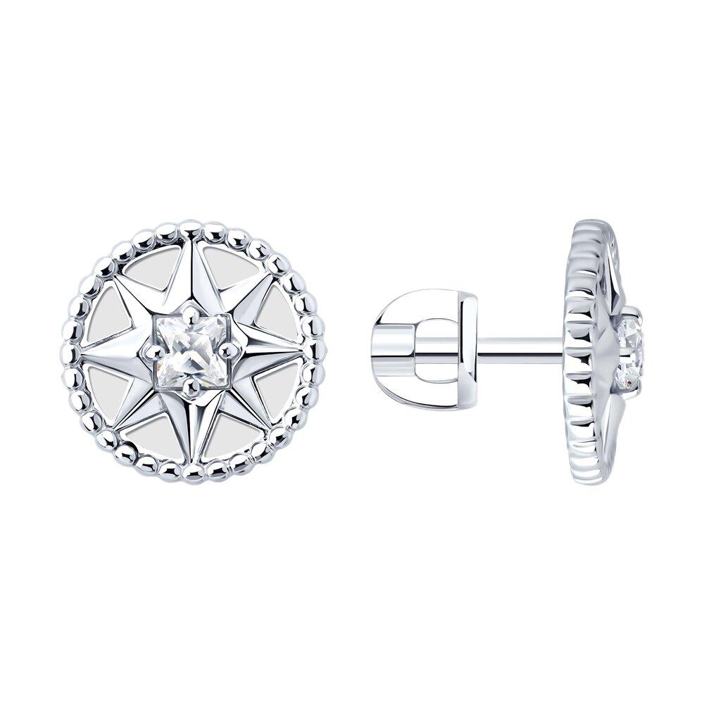 Серьги из серебра с фианитами и эмалью - видео на модели