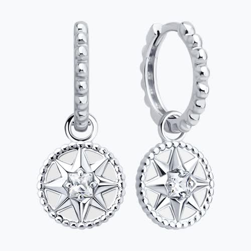 Серьги из серебра с фианитами и эмалью из серебро — вид 2