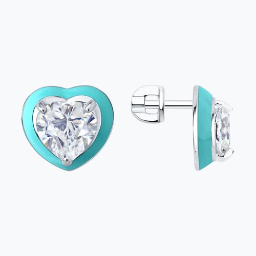 Серьги из серебра с фианитами и эмалью