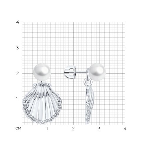 Серьги из серебра с синтетическим жемчугом и фианитами из серебро — вид 5