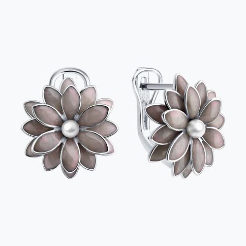 Серьги из серебра с синтетическим жемчугом и эмалью из серебро — вид 2