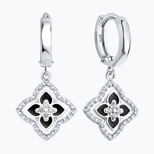 Серьги из серебра с фианитами и эмалью из серебро — вид 2