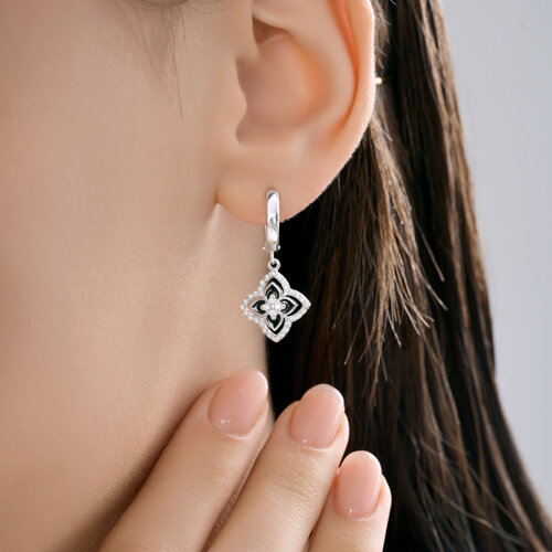 Серьги из серебра с фианитами и эмалью из серебро — вид 3