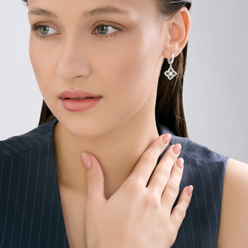 Серьги из серебра с фианитами и эмалью из серебро — вид 4