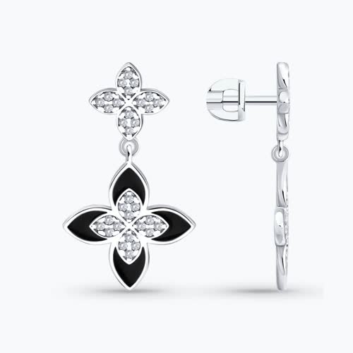 Серьги из серебра с фианитами и эмалью - видео на модели