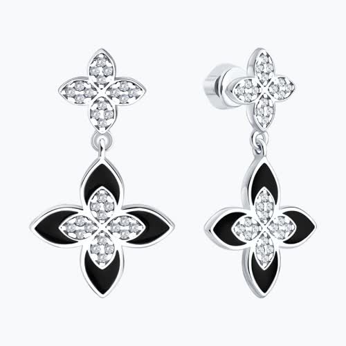 Серьги из серебра с фианитами и эмалью из серебро — вид 2