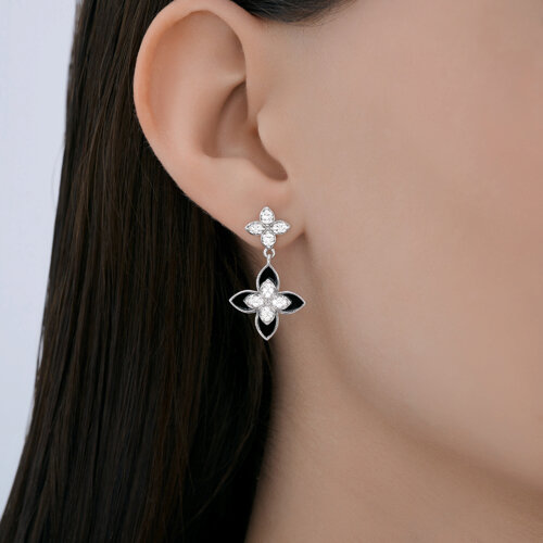 Серьги из серебра с фианитами и эмалью из серебро — вид 3