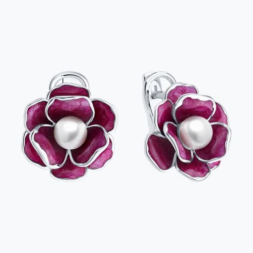 Серьги из серебра с синтетическим жемчугом и эмалью из серебро — вид 2