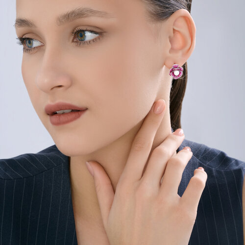 Серьги из серебра с синтетическим жемчугом и эмалью из серебро — вид 4