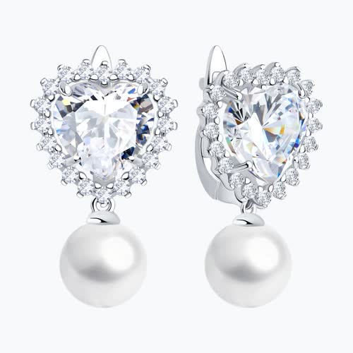 Серьги из серебра с синтетическим жемчугом и фианитами из серебро — вид 2
