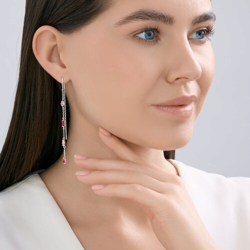 Серьги из серебра с корундами и фианитами из серебро — вид 4