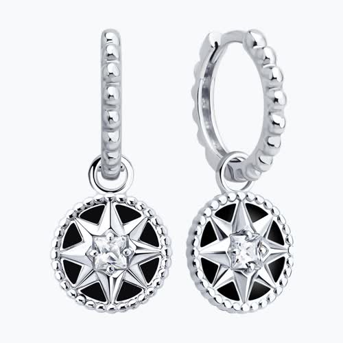 Серьги из серебра с фианитами и эмалью из серебро — вид 2