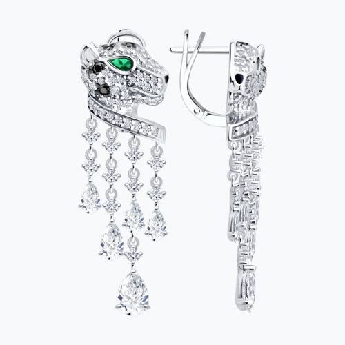 Серьги из серебра с фианитами и эмалью